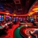 Experience thrilling games and luxury at U888 casino's vibrant atmosphere with players engaged in blackjack and poker.
